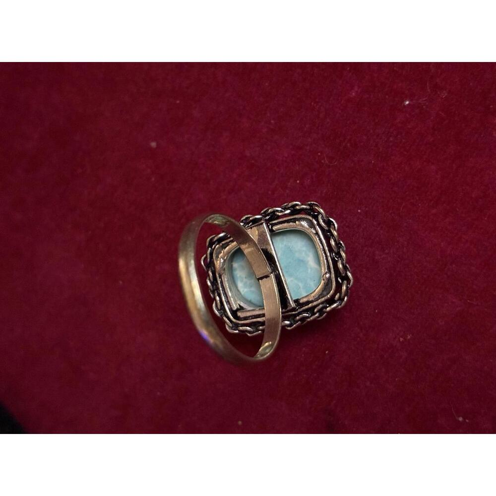 Rectangular Larimar Gemstone Silver Plated Ring S… - image 3